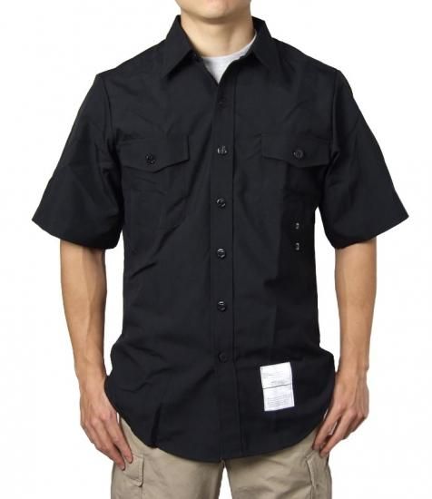 アメリカ海軍 U.S.NAVY ブラック リメイク 半袖ドレスシャツ 新品 -