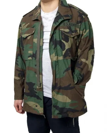 アメリカ軍 ウッドランドカモ M-65 フィールドジャケット ワッペン付 USED A6UW