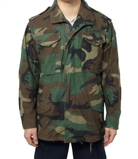 アメリカ軍 ウッドランドカモ M-65 フィールドジャケット ワッペン付 USED A6UW