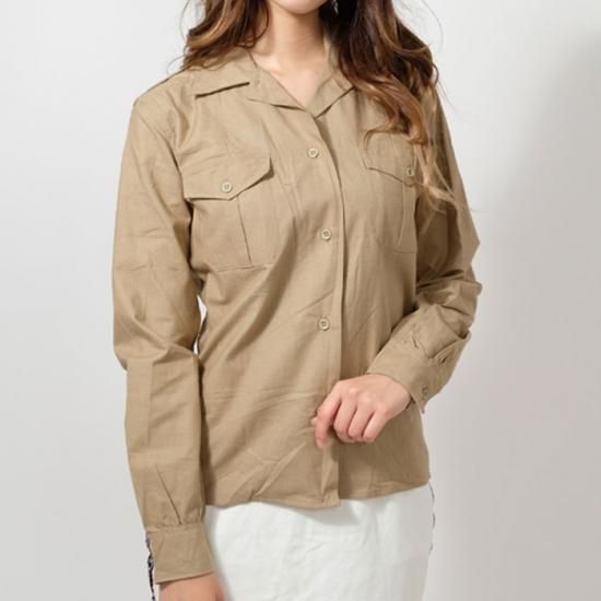 【レディース特価】フランス軍 ベージュ ビンテージ レディース M-47 チノシャツ 新品 F49LN-