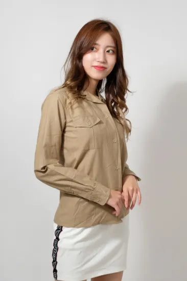 【レディース特価】フランス軍 ベージュ ビンテージ レディース M-47 チノシャツ 新品 F49LN-