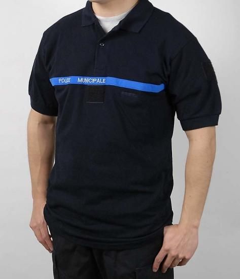 フランス自治体警察 POLICE MUNICIPALE ブラック コットン ポロシャツ 新品 F95N=