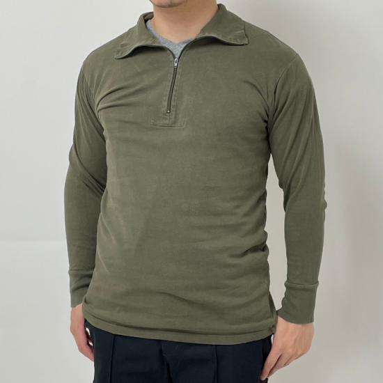 ドイツ軍 OD ハーフジップ トリコットプルオーバーシャツ USED G21U-