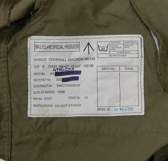 イギリス空軍 RAF ブラウングリーン エアクルーカバーオール USED 577DU