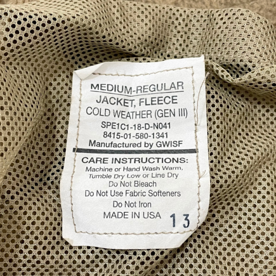 (11/29まで特価)アメリカ軍 コヨーテ Polartec ECWCS Gen3 Level3 フリースジャケット USED A31CU