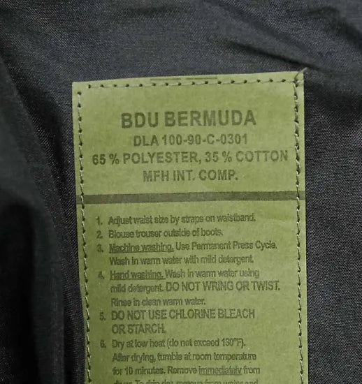 U.S. ブラック フロントジッパー BDU バミューダ 新品 122NHZ=