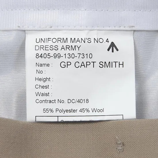 イギリス軍 BA No.4 & RAF No.6 ベージュ トロピカル オフィサーパンツ ベルトループなし 新品 211NB=