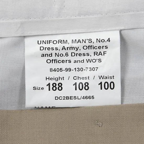 イギリス軍 BA No.4 & RAF No.6 ベージュ トロピカル オフィサーパンツ ベルトループなし 新品 211NB=