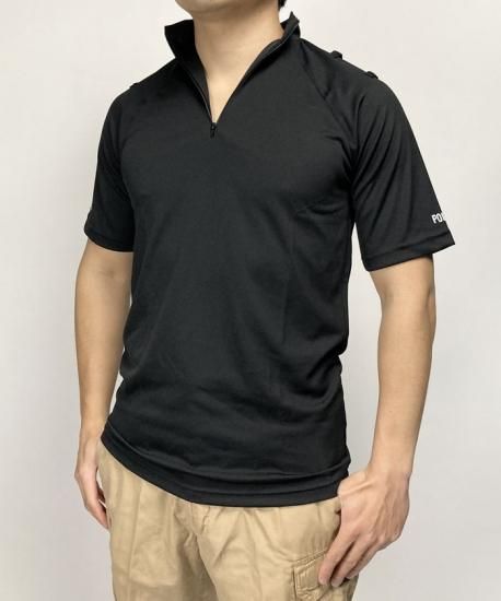 スモール特価 イギリス警察 POLICE ブラック 半袖ハーフZIPシャツ 新品 B69N-SB-