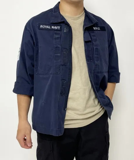 (11/8まで特価)イギリス海軍 ROYAL NAVY コンバットジャケット ワッペン多数付 USED B25UW=