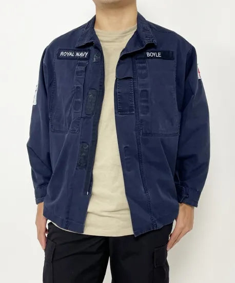 (11/8まで特価)イギリス海軍 ROYAL NAVY コンバットジャケット ワッペン多数付 USED B25UW=