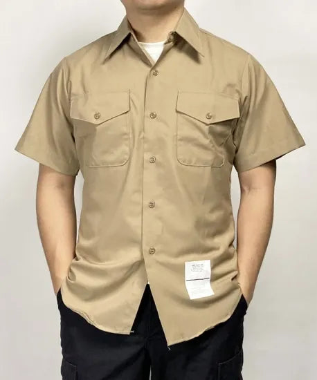 アメリカ海兵隊 USMC カーキ リメイク 半袖ドレスシャツ 新品 -