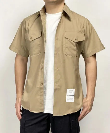 アメリカ海兵隊 USMC カーキ リメイク 半袖ドレスシャツ 新品 -
