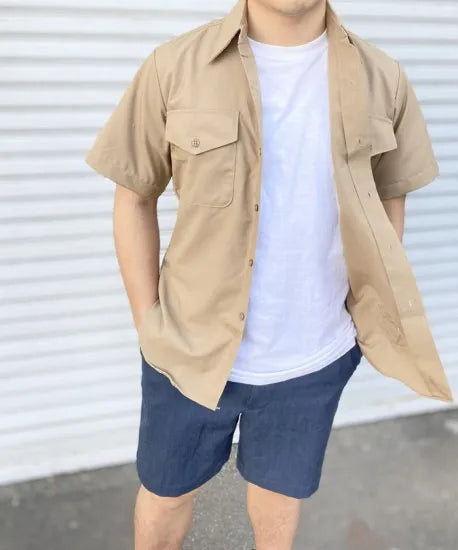 アメリカ海兵隊 USMC カーキ リメイク 半袖ドレスシャツ 新品 -