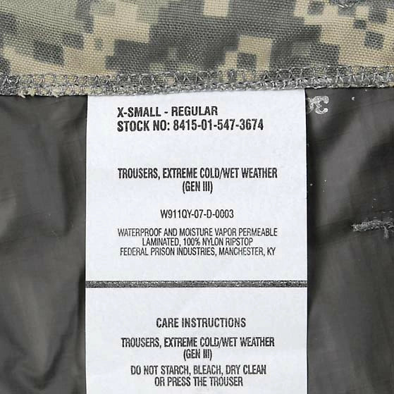 アメリカ軍 ACU デジタルカモ GORE-TEX/ゴアテックス ECWCS Gen3 Level6 オーバーパンツ 新品 158AN-SP=