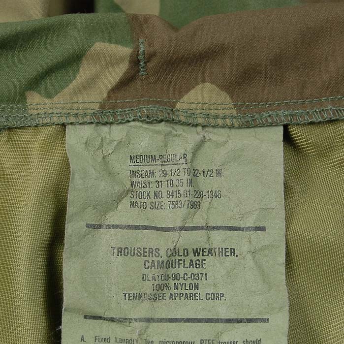 アメリカ軍 ウッドランドカモ GORE-TEX/ゴアテックス ECWCS Gen1 オーバーパンツ 上質USED 160N3=