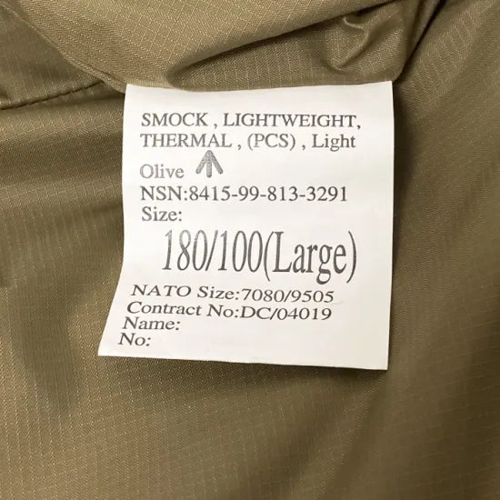 イギリス軍 ライトオリーブ PCS ライトウェイト サーマルスモックパーカー USED 444U=
