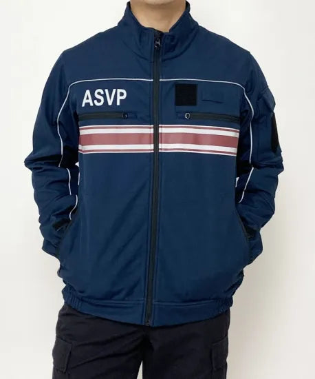 フランス警備隊 ASVP ネイビー レッドストライプ ソフトシェル ポリスジャケット 新品 F42RN