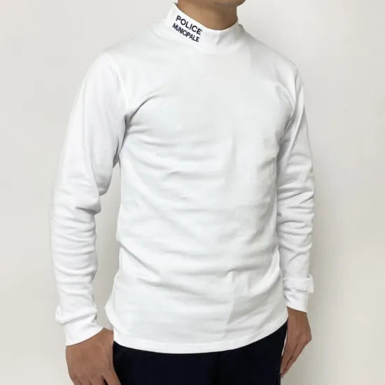 フランス自治体警察 POLICE MUNICIPALE ホワイト&ネイビー タートルネックシャツ 新品 F53N=