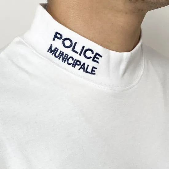 フランス自治体警察 POLICE MUNICIPALE ホワイト&ネイビー タートルネックシャツ 新品 F53N=