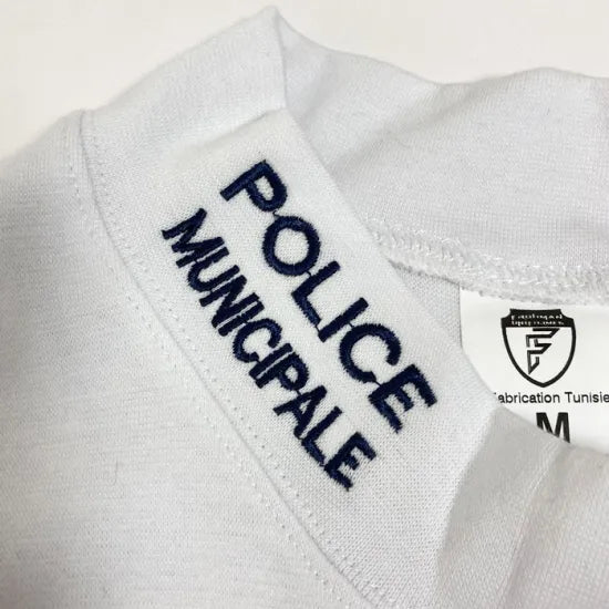 フランス自治体警察 POLICE MUNICIPALE ホワイト&ネイビー タートルネックシャツ 新品 F53N=