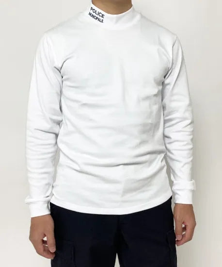 スモール&ビッグ特価 フランス自治体警察 POLICE MUNICIPALE ホワイト&ネイビー タートルネックシャツ F53N-SB=