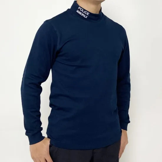 スモール&ビッグ特価 フランス自治体警察 POLICE MUNICIPALE ホワイト&ネイビー タートルネックシャツ F53N-SB=