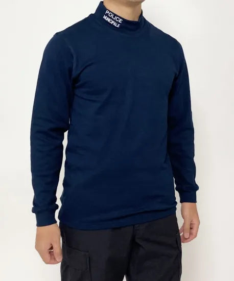 スモール&ビッグ特価 フランス自治体警察 POLICE MUNICIPALE ホワイト&ネイビー タートルネックシャツ F53N-SB=