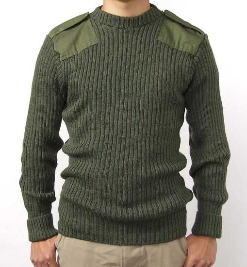 (2/21まで特価)オランダ軍、OD.コマンドセーター(新品)肩パット付き S25N