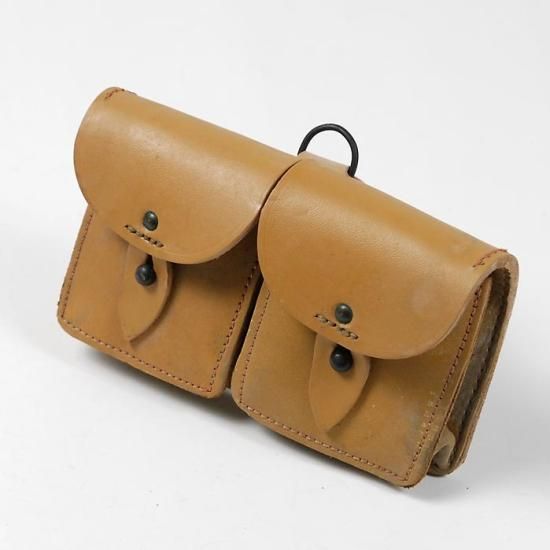 フランス軍 ベージュ ビンテージ 2ポケット レザーポーチ 新品 39PN-