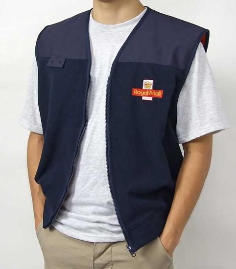 イギリス郵便 Royal Mail ネイビー/レッド フリースベスト USED B46U=