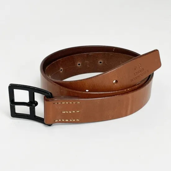 スイス軍 ブラウン ビンテージ レザーベルト 新品 43N=