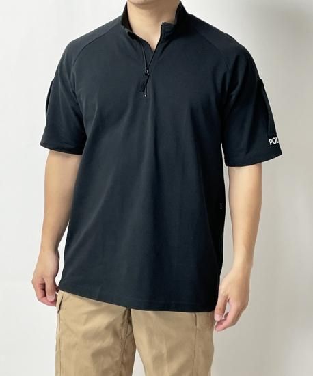 イギリス警察 POLICE ブラック コットン 半袖 ハーフZIPシャツ 新品 B69NCP-