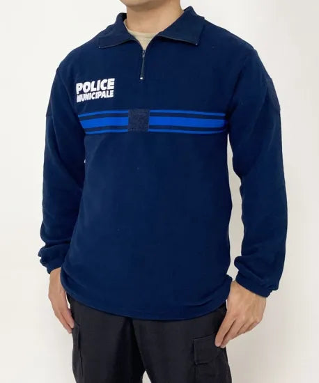 【スモール特価】フランス自治体警察 POLICE MUNICIPALE ネイビー ブルーストライプ ハーフZIP フリースシャツ 新品 F40BN-SB