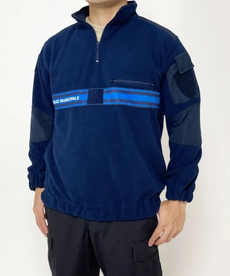 【スモール特価】フランス自治体警察 POLICE MUNICIPALE ネイビー ブルーストライプ ハーフZIP フリースシャツ 新品 F40BN-SB
