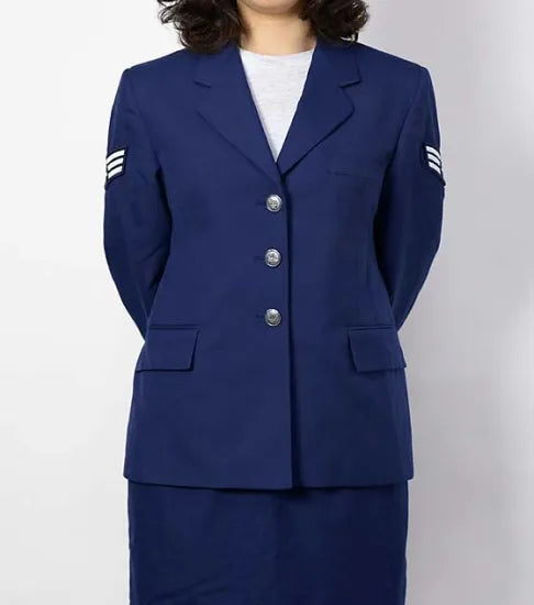 【レディース特価】アメリカ空軍 USAF エアフォースブルー レディース ドレスジャケット ワッペン付 USED AF-JKT-LUW