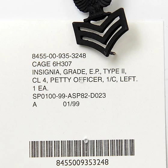 アメリカ海軍 U.S.NAVY ブラック ぺティーオフィサー 襟章ピンバッジ 新品 17NF-