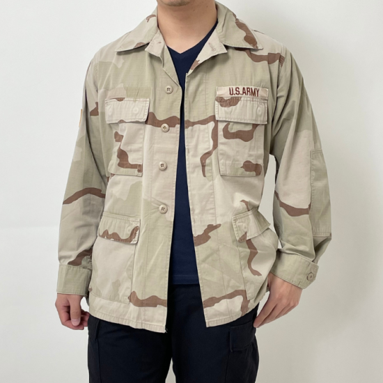 アメリカ軍 3カラーデザートカモ リップストップ DCU コンバットジャケット ワッペン付 USED A8RUW=