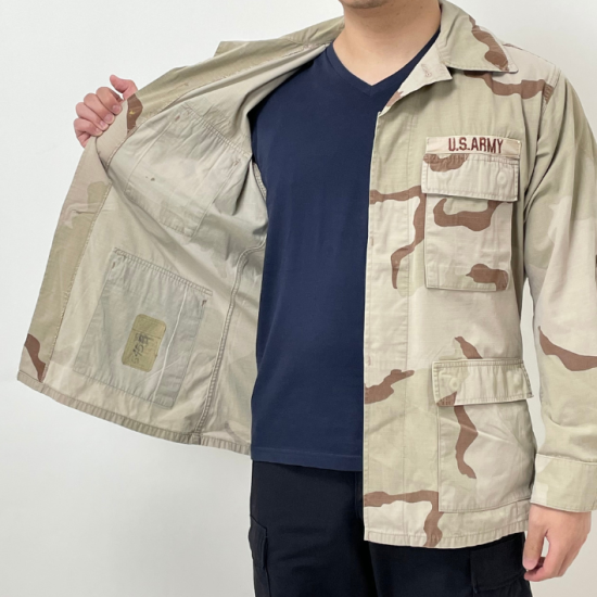 アメリカ軍 3カラーデザートカモ リップストップ DCU コンバットジャケット ワッペン付 USED A8RUW=