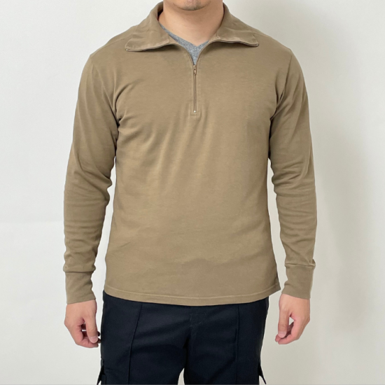 ドイツ軍 コヨーテブラウン ハーフジップ トリコットプルオーバーシャツ USED G21KU-