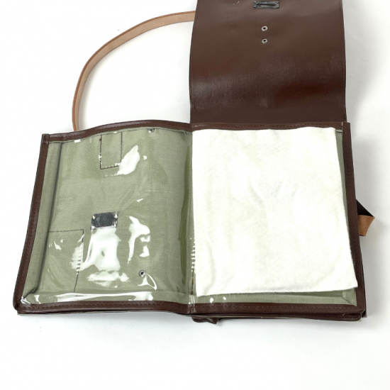 旧東ドイツ軍 NVA ブラウン PVC マップケース ショルダーバッグ USED 102U