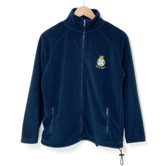 【1点物】イギリス軍 HMS ST ALBANS Fruit of the Loom/フルーツオブザルーム ネイビー フリースジャケット Sサイズ USED UK241U
