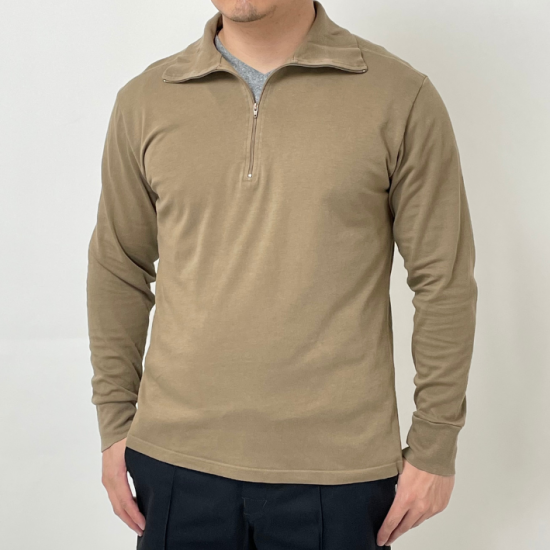 【スモール特価】ドイツ軍 コヨーテブラウン ハーフジップ トリコットプルオーバーシャツ USED G21KU-SB-