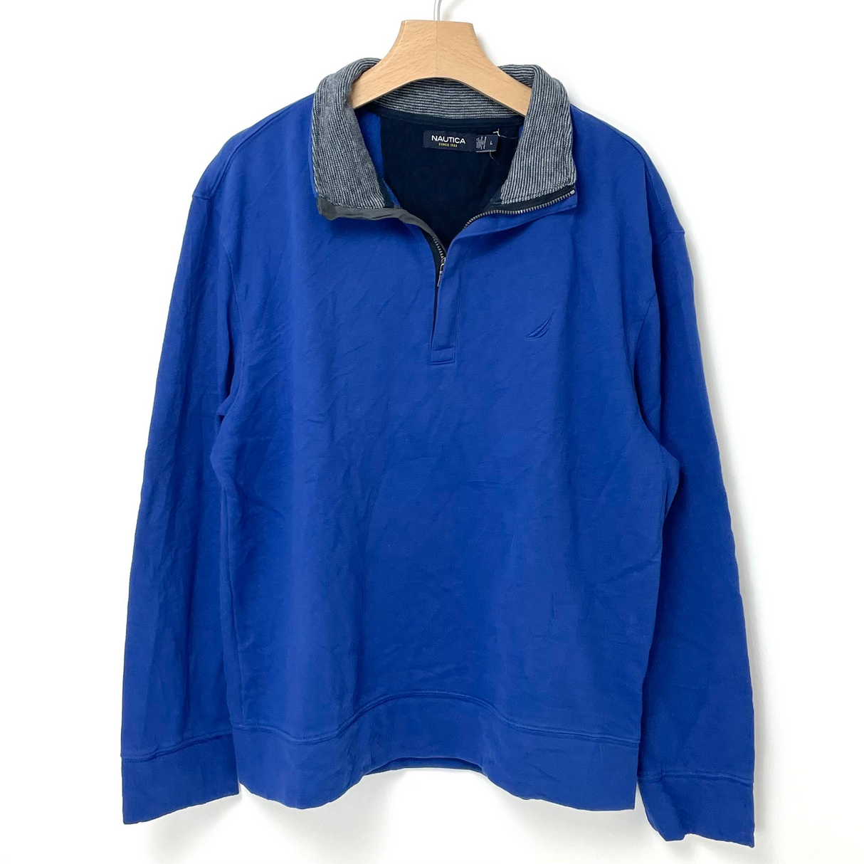 NAUTICA/ノーティカ ブルー ハーフジップ プルオーバースウェットシャツ Lサイズ【FB-SS-0011B】