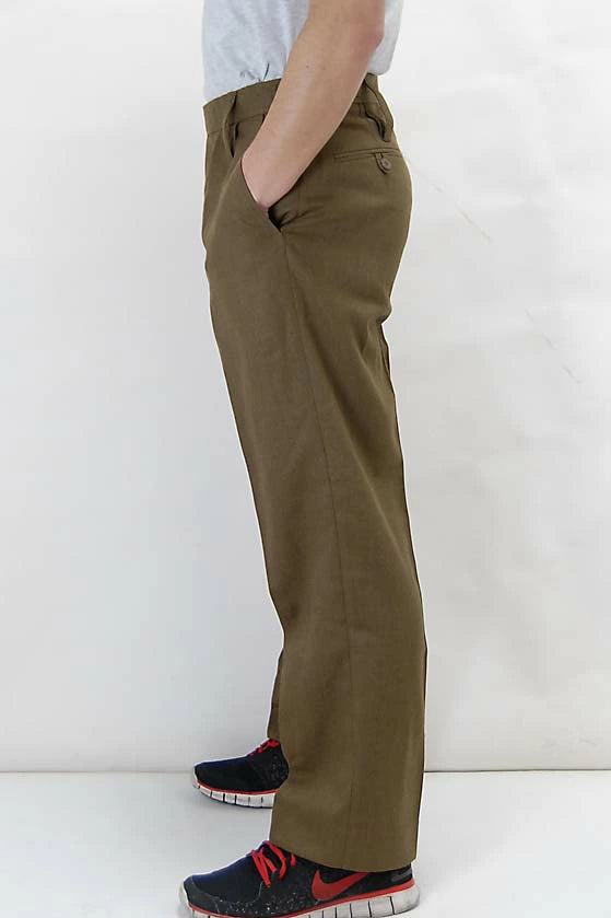 イギリス陸軍 ARMY ブラウン ウール100% No.2 バラック ドレスパンツ 上質USED 206N3-WOOL=