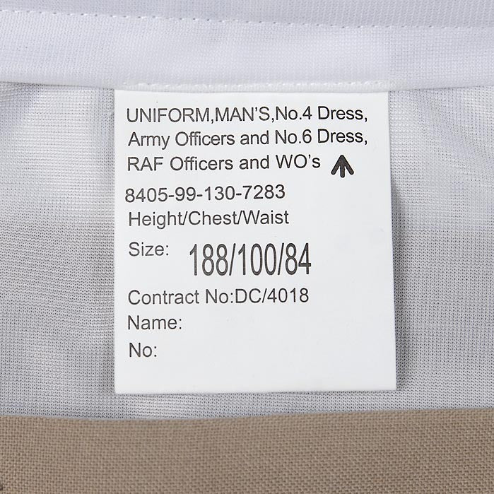 イギリス軍 BA No.4 & RAF No.6 ベージュ トロピカル オフィサーパンツ ベルトループなし ニアニュー 211NB2=