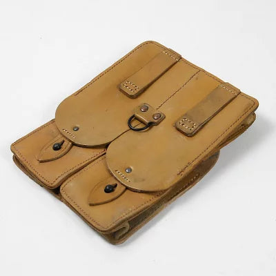 フランス軍 ベージュ ビンテージ 2ポケット レザーポーチ 新品 39PN-