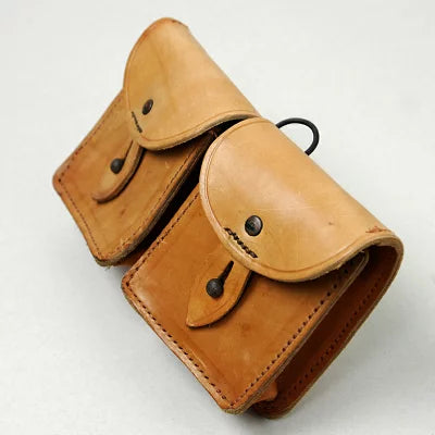 フランス軍 ベージュ ビンテージ 2ポケット レザーポーチ 新品 39PN-