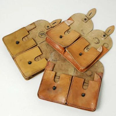 フランス軍 ベージュ ビンテージ 2ポケット レザーポーチ 新品 39PN-