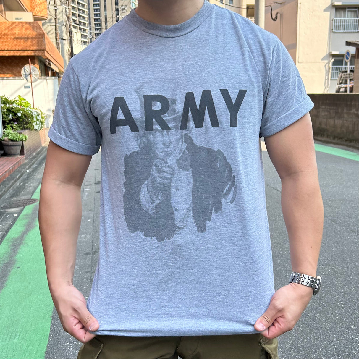 【リメイク】アメリカ軍 U.S.ARMY グレー 前期型 IPFU 半袖Tシャツ "Uncle Sam/アンクル・サム"【FB-TS-ML0007B-】